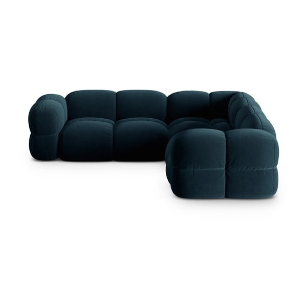 Sötétkék bársony sarokkanapé Loretto – Cosmopolitan Design