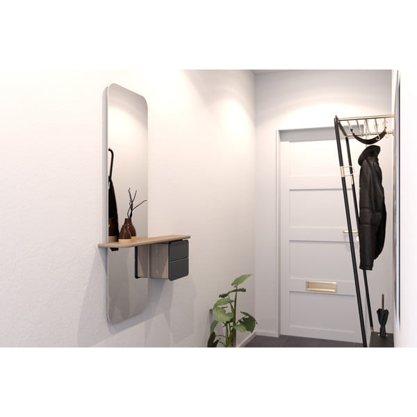 Antracitszürke-natúr színű előszoba bútor tölgyfa dekorral One More Look – UMAGE-image-4