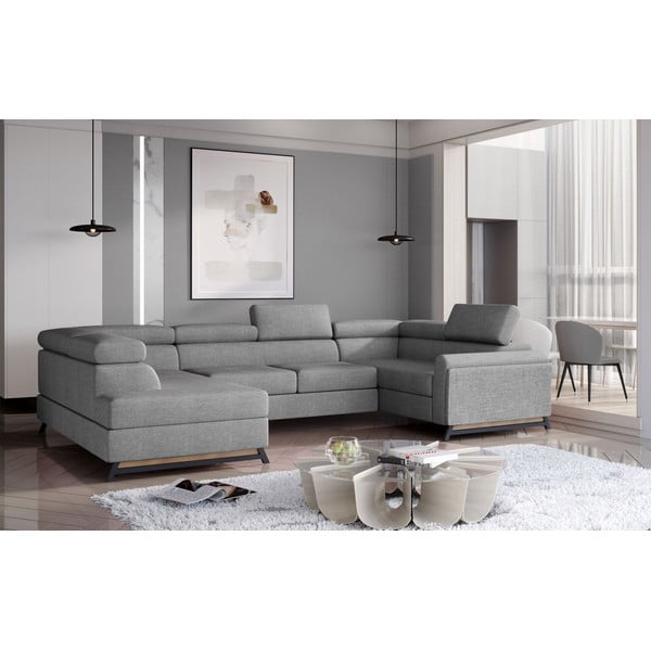 Világosszürke kinyitható-tárolóhelyes sarokkanapé (bal oldali-U alakú) Escada – ELTAP-image-1