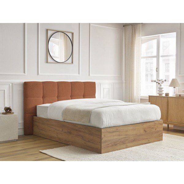 Terrakotta színű kárpitozott kárpitozott-forgácslemez ágyneműtartós franciaágy ágyráccsal 160x200 cm Kumo – Bobochic Paris-image-2