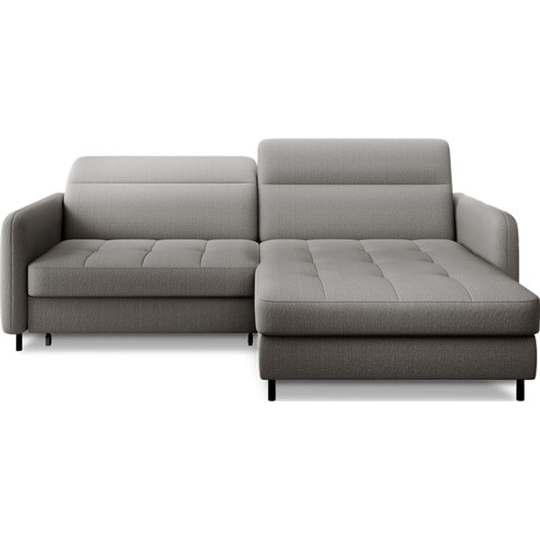 Szürke bársony kinyitható-tárolóhelyes sarokkanapé (jobb oldali-heverő résszel) Gomsi – ELTAP