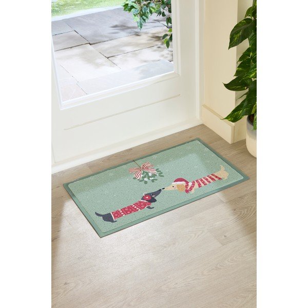 Újrahasznosított műanyag lábtörlő karácsonyi mintával 40x70 cm Christmas Sausage Dogs – Artsy Doormats-image-2