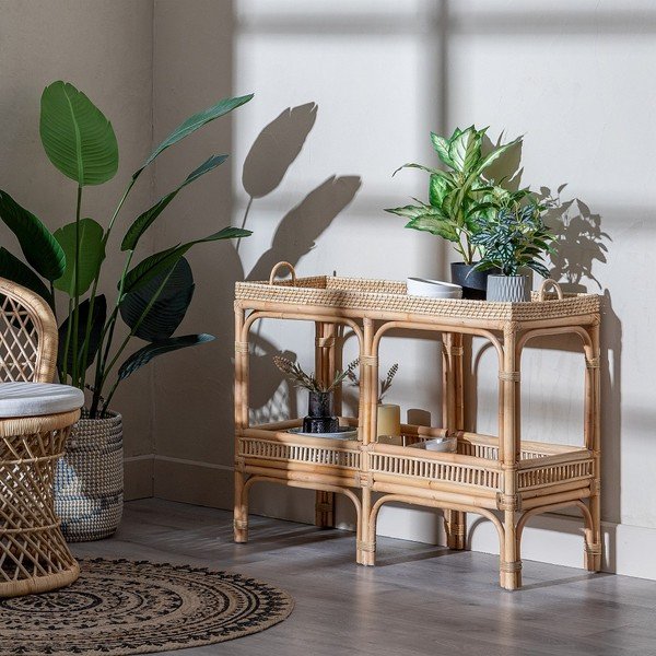 Natúr színű rattan konzolasztal 38x100 cm Ratán – Ixia-image-1