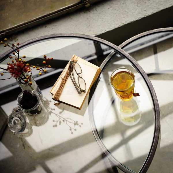 Szürke üveg kerek dohányzóasztal szett 2 db-os ø 75 cm Duarte - Light & Living-image-2