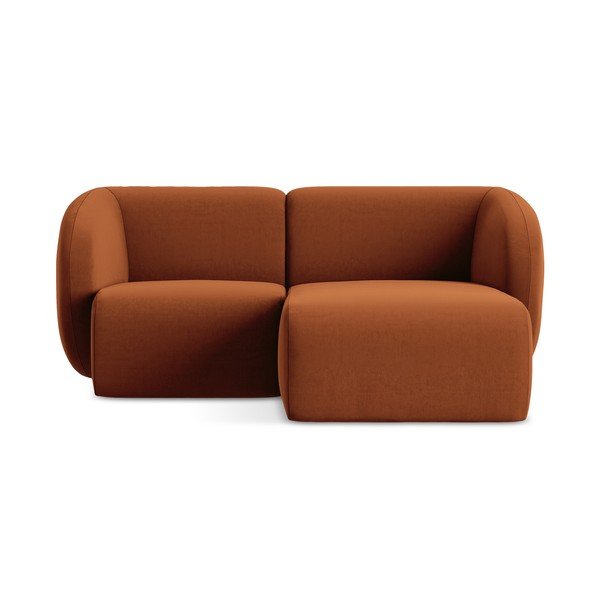 Terrakotta színű bársony sarokkanapé (jobb oldali-heverő résszel) Lani – Makamii