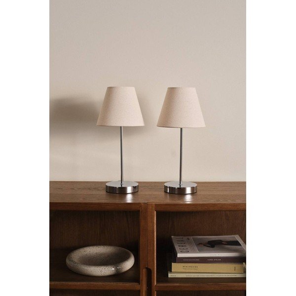 Bézs-fényes ezüstszínű textil asztali lámpa (magasság 39 cm) Lasse – Jotex-image-2