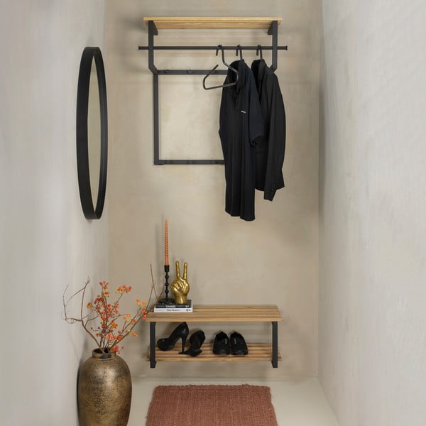 Fekete-natúr színű fém fali fogas polccal 76 cm Rizzoli – Spinder Design-image-2