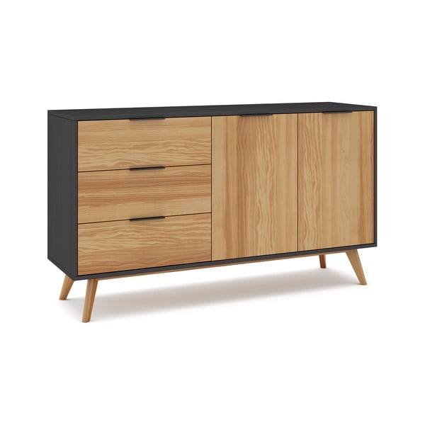 Fekete-natúr színű borovi fenyő alacsony komód 140x81 cm Lavis – Marckeric-image-3