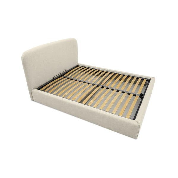 Krémszínű kárpitozott ágyneműtartós franciaágy ágyráccsal 140x190 cm Sea – Scandic-image-3