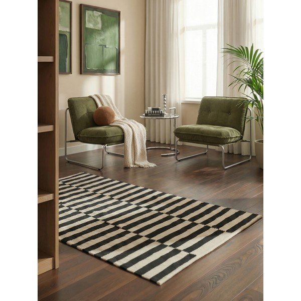 Fekete-fehér kétoldalas kézi szövésű gyapjú szőnyeg 120x180 cm Donna – Hanse Home-image-1
