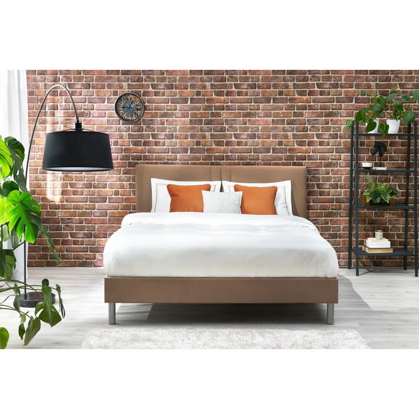 Világosbarna kárpitozott franciaágy ágyráccsal 180x200 cm Kerry – Bobochic Paris-image-3