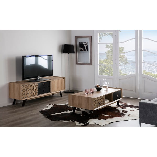 Ceilan 2 fiókos dohányzóasztal, tölgyfa dekorral - Marckeric-image-1