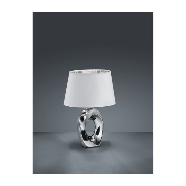 Taba fehér-ezüstszínű kerámia-szövet asztali lámpa, magasság 33 cm - Reality-image-2