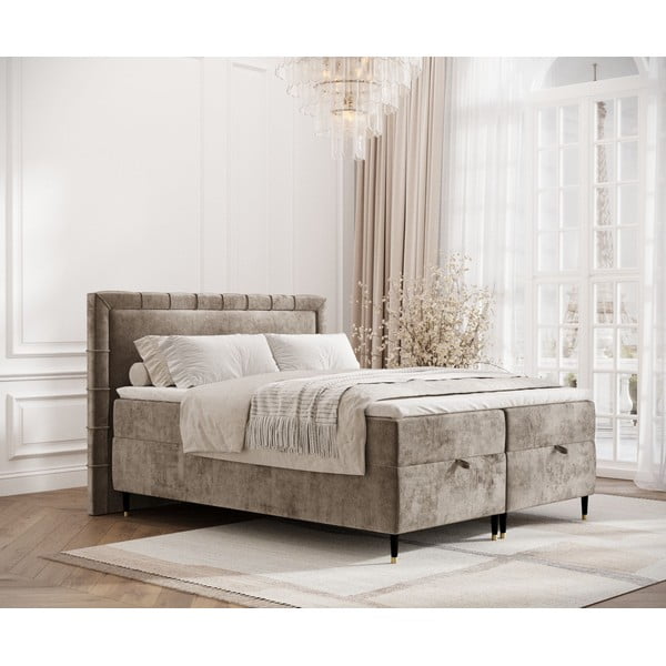 Bézs ágyneműtartós boxspring ágy 180x200 cm Voyage – Maison de Rêve-image-1