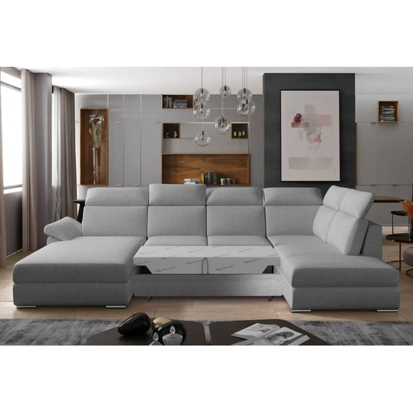 Világosszürke kinyitható sarokkanapé (jobb oldali-U alakú) Evanell – ELTAP-image-2