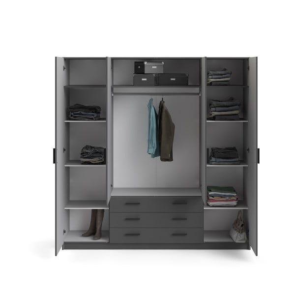 Sötétszürke ruhásszekrény 196x200 cm Sprint – Tvilum-image-2