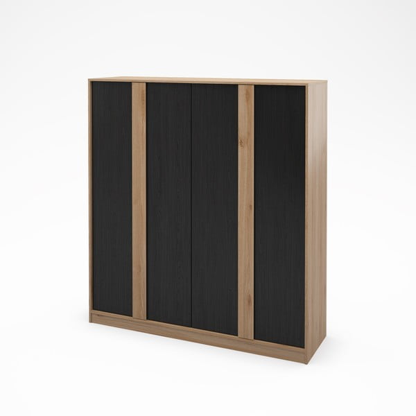 Fekete-natúr színű ruhásszekrény tölgyfa dekorral 180x197,5x53 cm Dennis – Marckeric-image-2