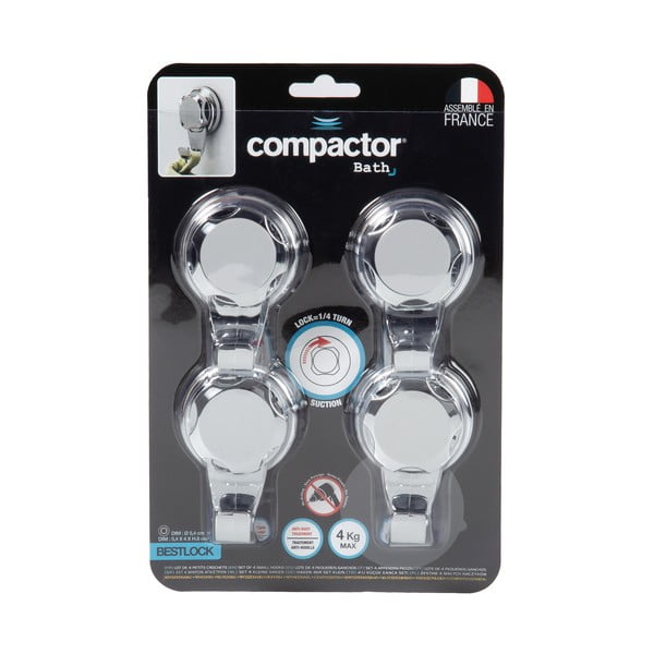 Ezüstszínű öntapadós fém akasztó szett 4 db-os Bestlock Bath – Compactor-image-4