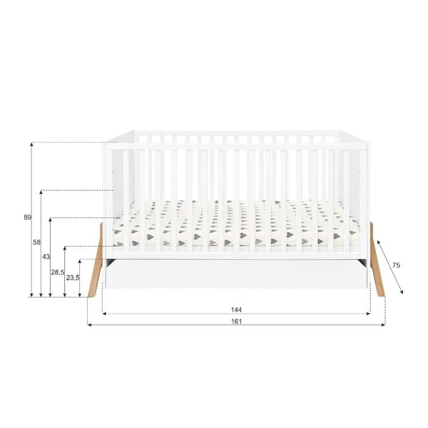 Lotta fehér rácsos gyerekágy fiókkal, 70 x 140 cm - BELLAMY-image-3