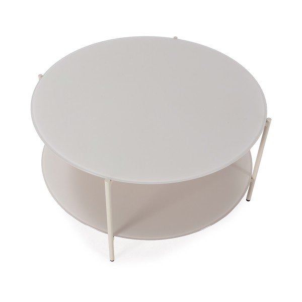 Krémszínű kerek dohányzóasztal üveg asztallappal ø 83 cm Davi – MOME-image-2