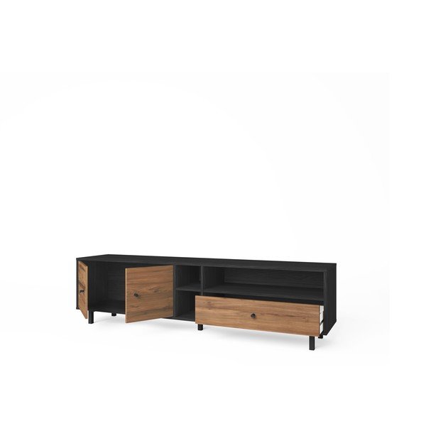 Fekete-natúr színű TV-állvány diófa dekorral 180x47 cm Roald – Marckeric-image-4