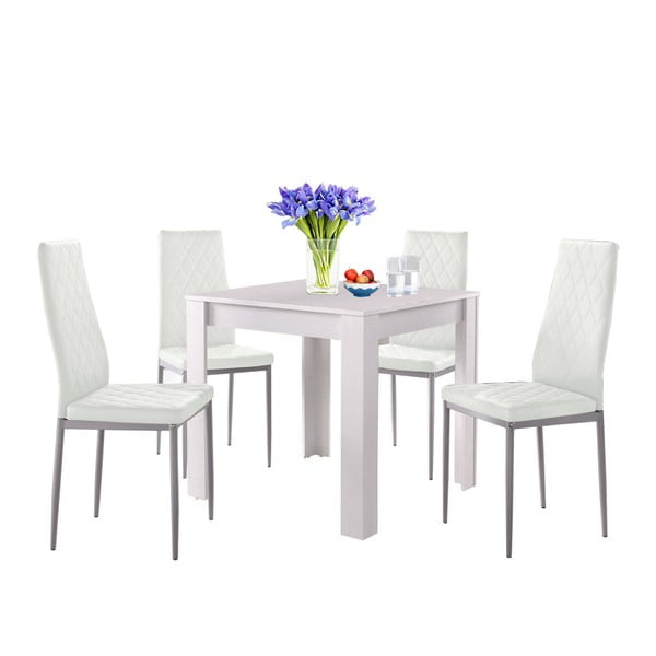 Lori and Barak fehér étkezőasztal 4 darab fehér étkezőszékkel, 80 x 80 cm - Støraa