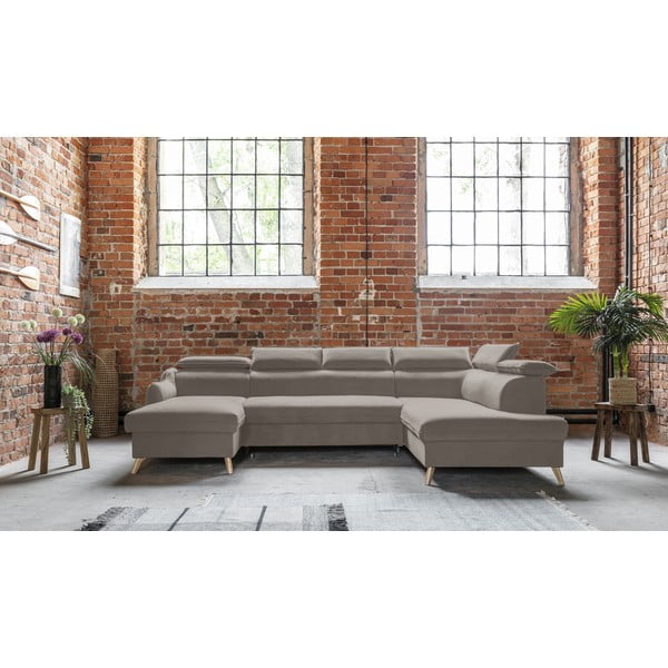 Világosbarna bársony kinyitható sarokkanapé (jobb oldali-"U" alakú) Sweet Harmony – Miuform-image-1