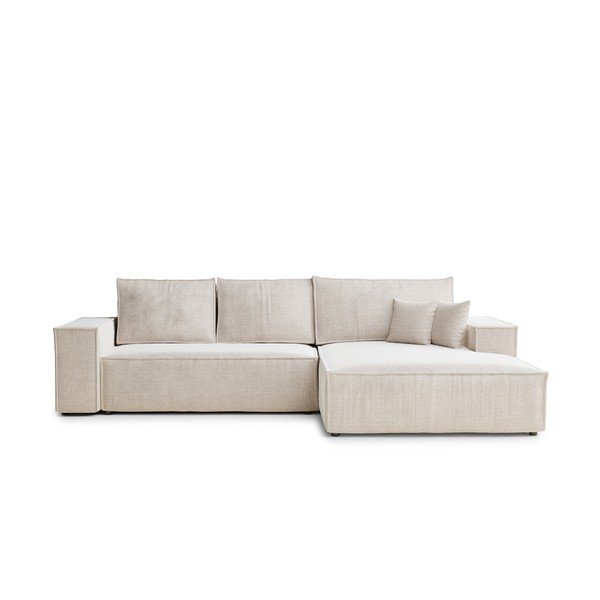 Krémszínű zsenília kinyitható-tárolóhelyes sarokkanapé (jobb oldali-heverő résszel) Maze – Maison de Rêve
