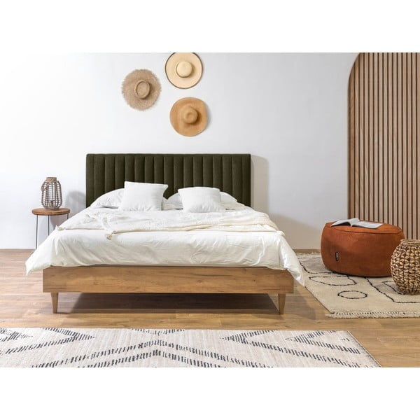 Sötétzöld-natúr színű franciaágy ágyráccsal 160x200 cm Oceane – Bobochic Paris-image-2