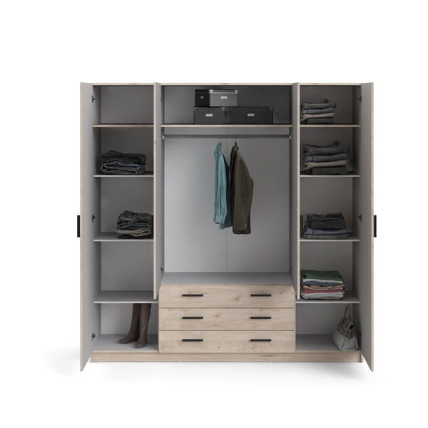 Natúr színű ruhásszekrény tölgyfa dekorral 196x200 cm Sprint – Tvilum-image-3