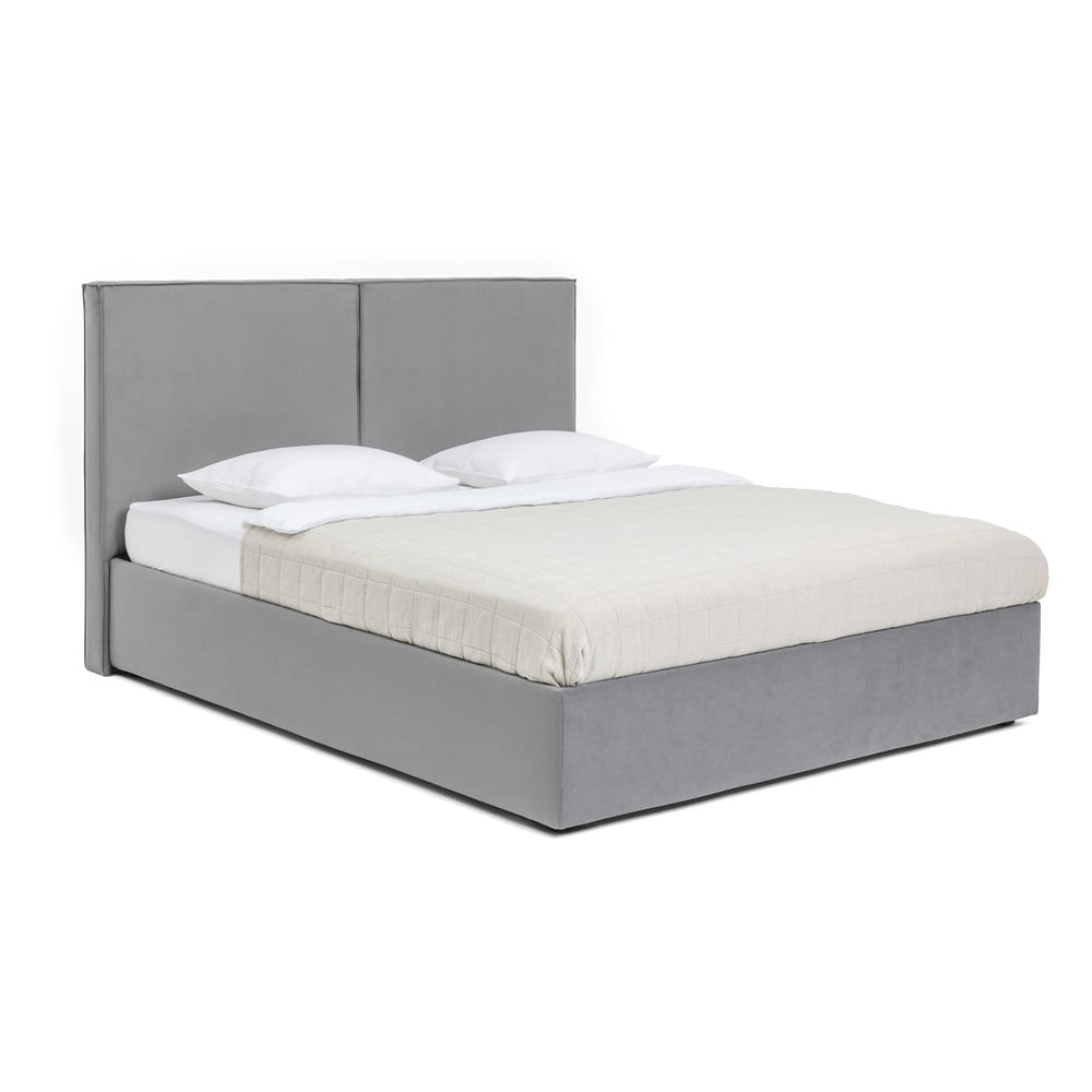 Szürke kárpitozott ágyneműtartós franciaágy ágyráccsal 180x200 cm Thessa Bold – Bonami Selection