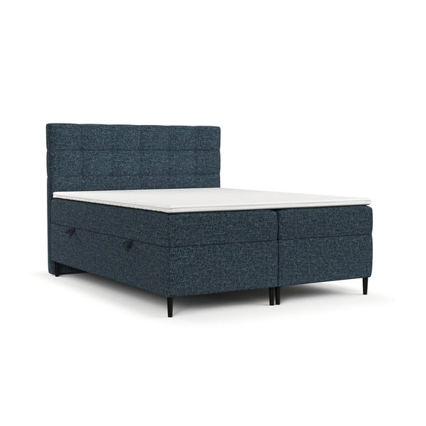 Sötétkék ágyneműtartós boxspring ágy 200x200 cm Urbaneo – Maison de Rêve