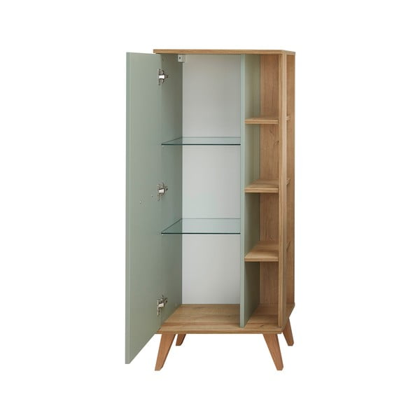 Zöld magas fürdőszoba szekrény tölgyfa dekorral 51x128 cm Set 963 - Pelipal-image-3