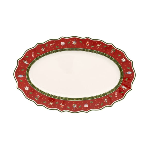 Piros porcelán szervírozó tányér karácsonyi motívummal, 38 x 23,5 cm - Villeroy & Boch