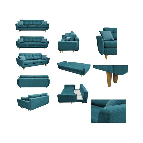 Rose türkiz kinyitható kanapé világos lábakkal - Mazzini Sofas-image-2