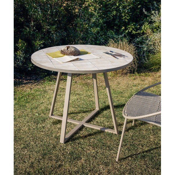 Kerek kerti étkezőasztal kerámia asztallappal ø 90 cm Tella – Kave Home-image-1