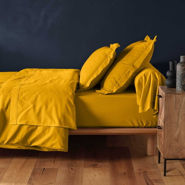 Sárga gumis pamut lepedő 180x200 cm Lina – douceur d'intérieur-image-1