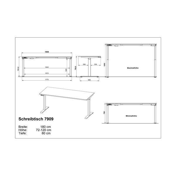 Állítható íróasztal elektromosan állítható magassággal tölgyfa dekoros asztallappal 80x180 cm Lissabon – Germania-image-2