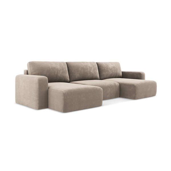 Bézs zsenília kinyitható-tárolóhelyes (U alakú) sarokkanapé Kona – Makamii-image-2