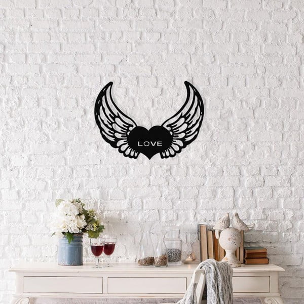 Angel Wings fekete fém fali dekoráció, 48 x 38 cm