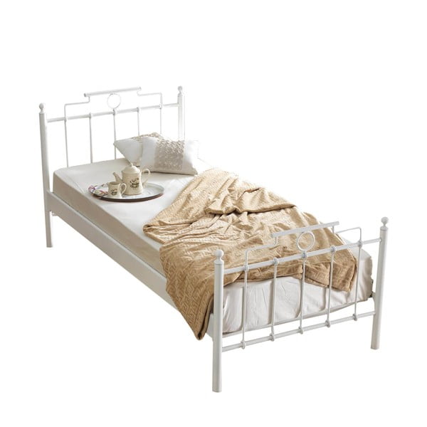 Fehér fém egyszemélyes ágy ágyráccsal 90x200 cm Hatkus – Kalune Design