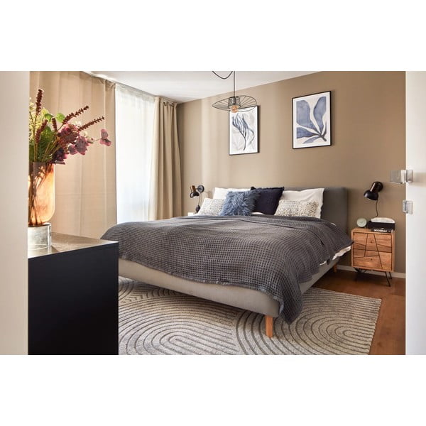 Szürke kárpitozott ágyneműtartós franciaágy ágyráccsal 140x200 cm Mattis – Meise Möbel-image-1