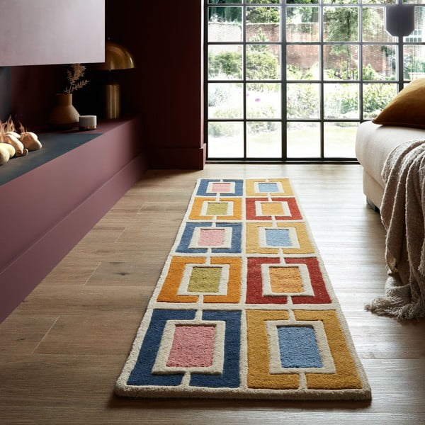 Kézi szövésű gyapjú futószőnyeg 60x230 cm Retro Blocks – Flair Rugs-image-1