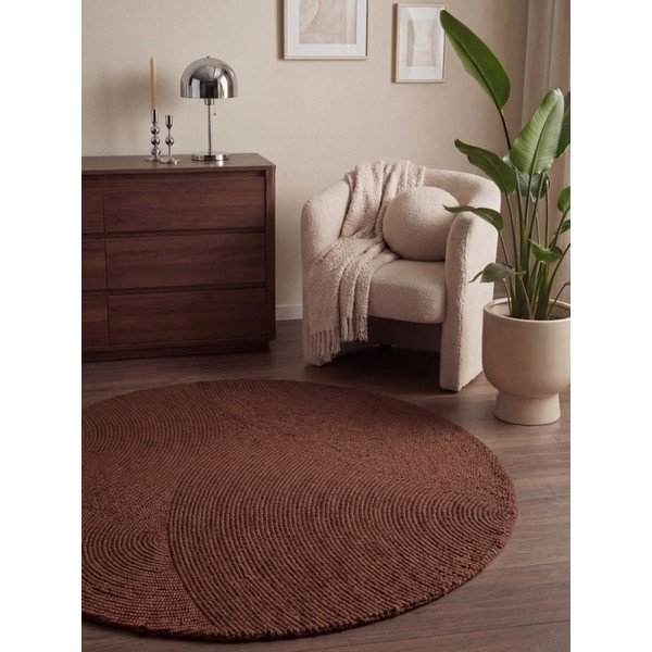 Téglavörös kézi szövésű gyapjú kerek szőnyeg ø 120 cm Calmio – Hanse Home-image-1