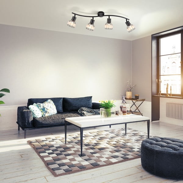 Fekete mennyezeti lámpa fém-rattan búrával 10,5x70 cm Straw – Fischer & Honsel-image-1