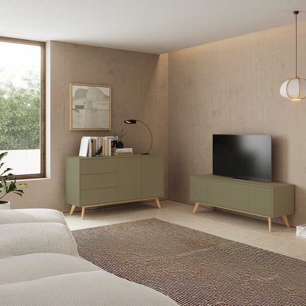 Zöld matt TV-állvány 140x53x40 cm Campus – Marckeric-image-1