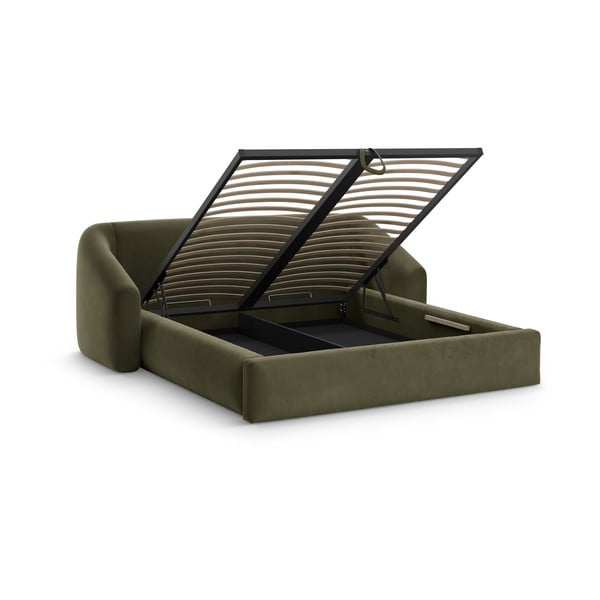 Zöld kárpitozott ágyneműtartós franciaágy ágyráccsal 140x200 cm Campi – Cosmopolitan Design-image-1