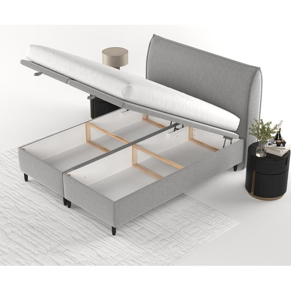 Világosszürke kárpitozott ágyneműtartós franciaágy 180x200 cm Pearl – Maison de Rêve-image-4