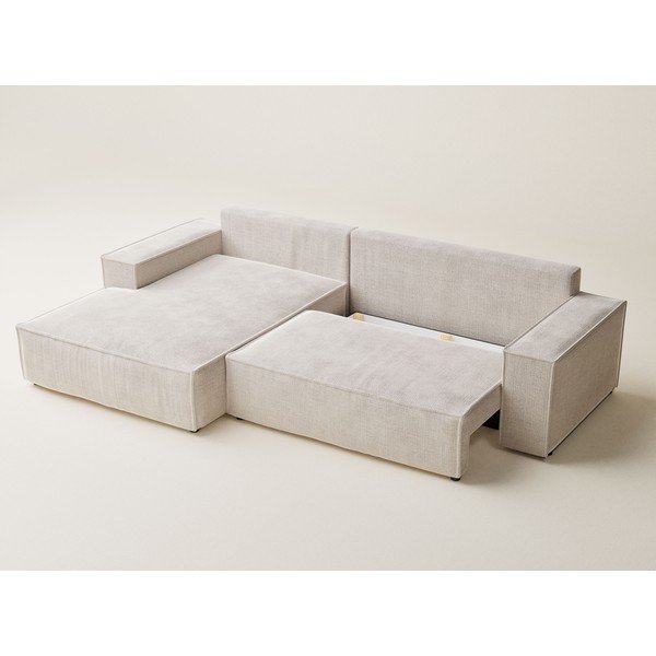 Krémszínű zsenília kinyitható-tárolóhelyes sarokkanapé (bal oldali-heverő résszel) Maze – Maison de Rêve-image-3