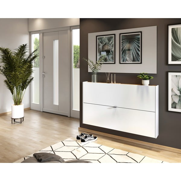 Fehér billenő ajtós függő cipőtartó tölgyfa dekorral 140x83x18 cm Ameca – Germania-image-4
